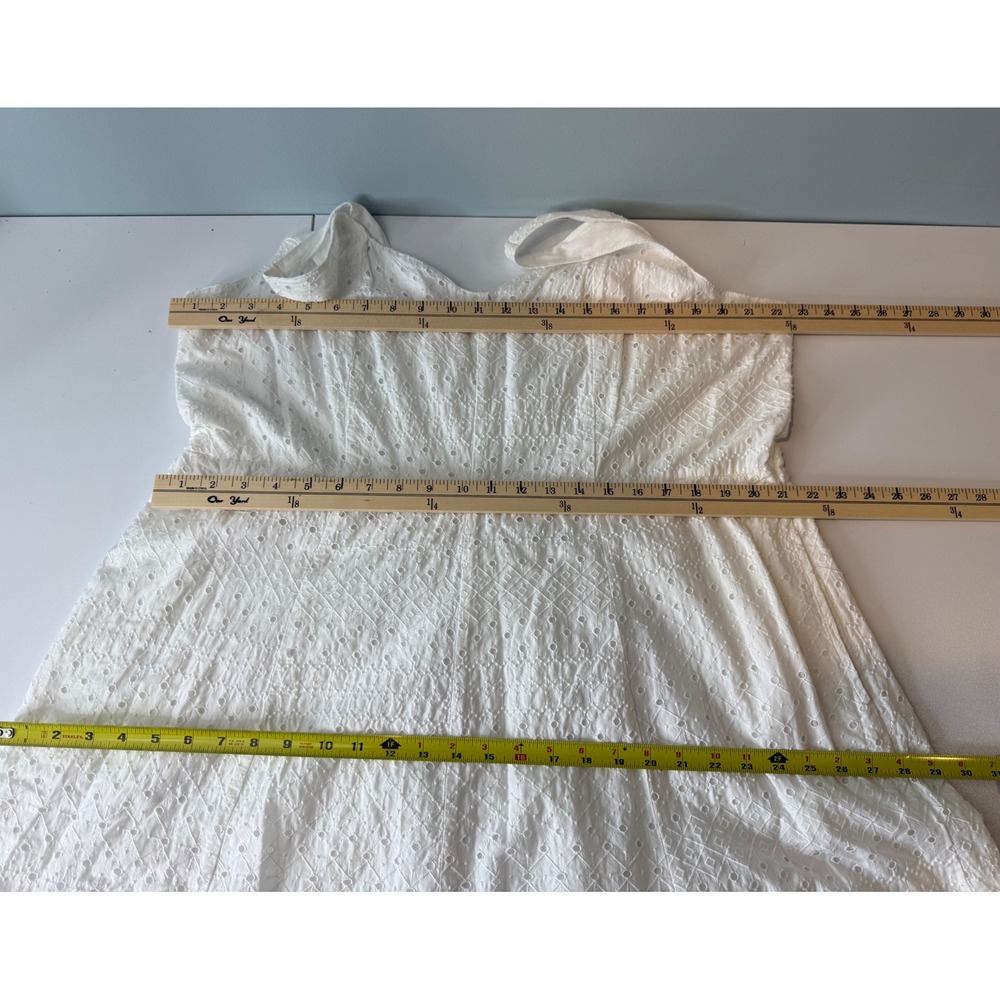 Old Navy Dress Womens XXL White Eyelet Smocked Midi Cottagecore Summer Casual - Picture 7 of 8